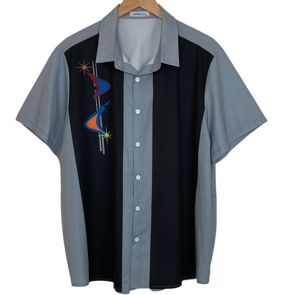Hawalili Vintage Style Atomic Graphic Bowling Shirt